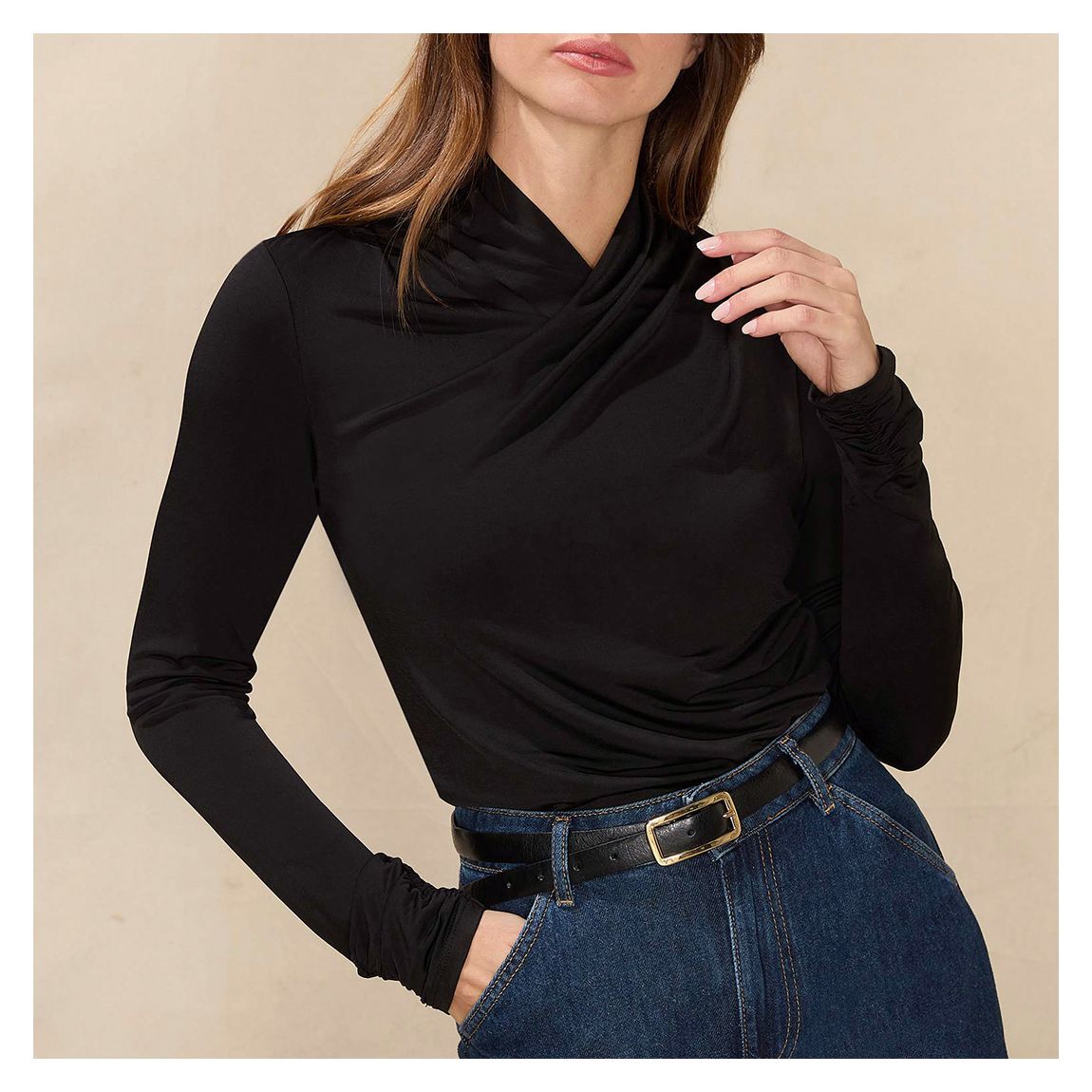 Black High Neck Drape Top main product photo