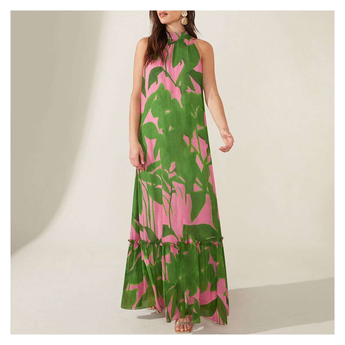 Pink/Green Printed Halter Maxi Dress main product photo