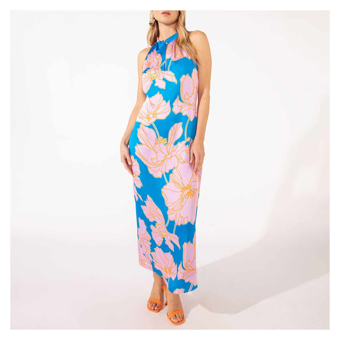 Floral Satin Twist Neck Dress main product photo