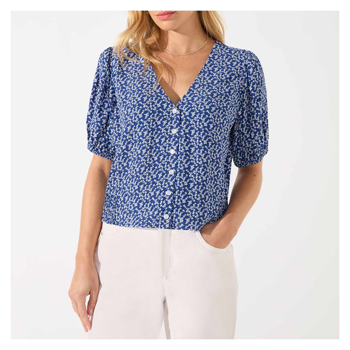Blue Ditsy Printed Top main product photo