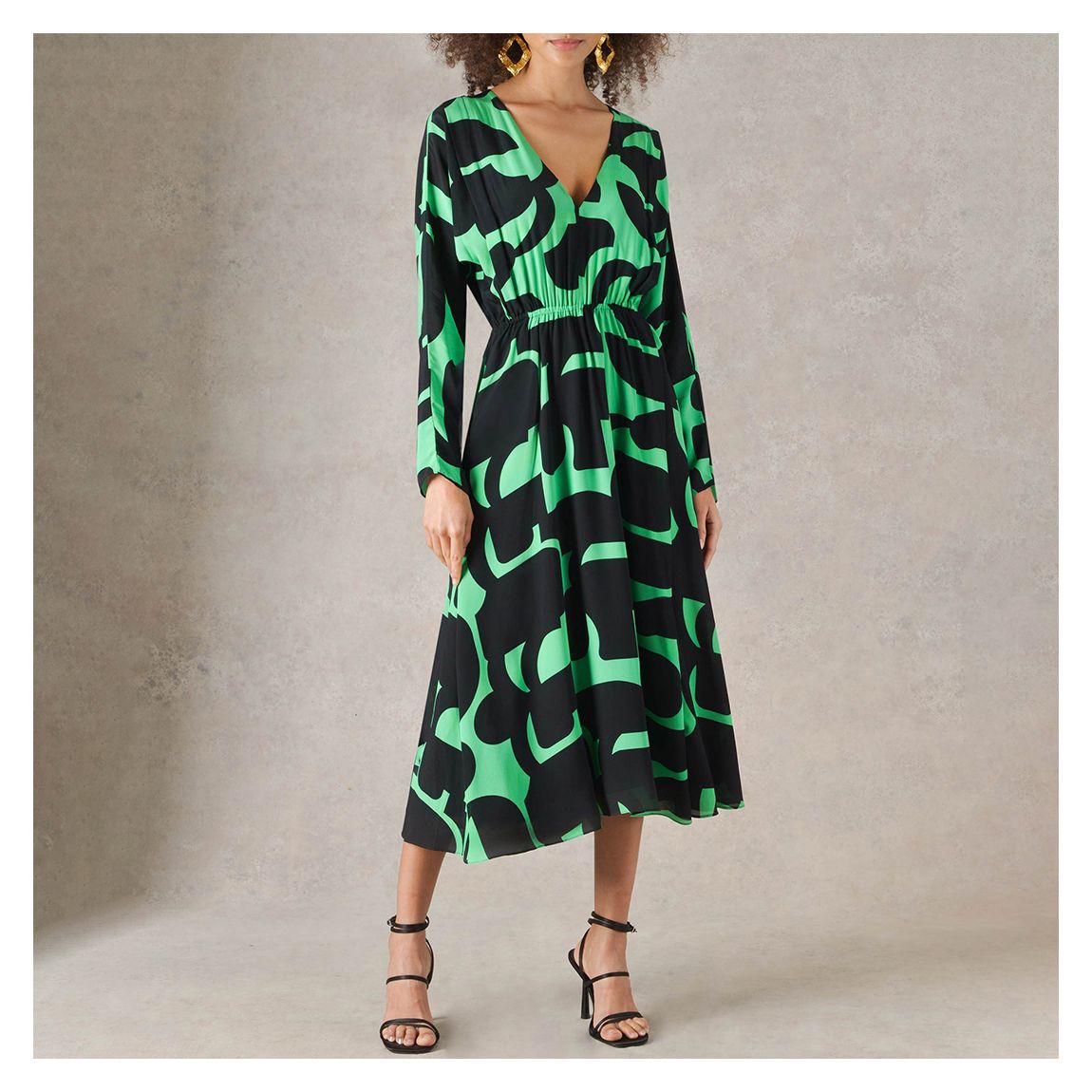Green Abstract Print Split Midi Dress main product photo