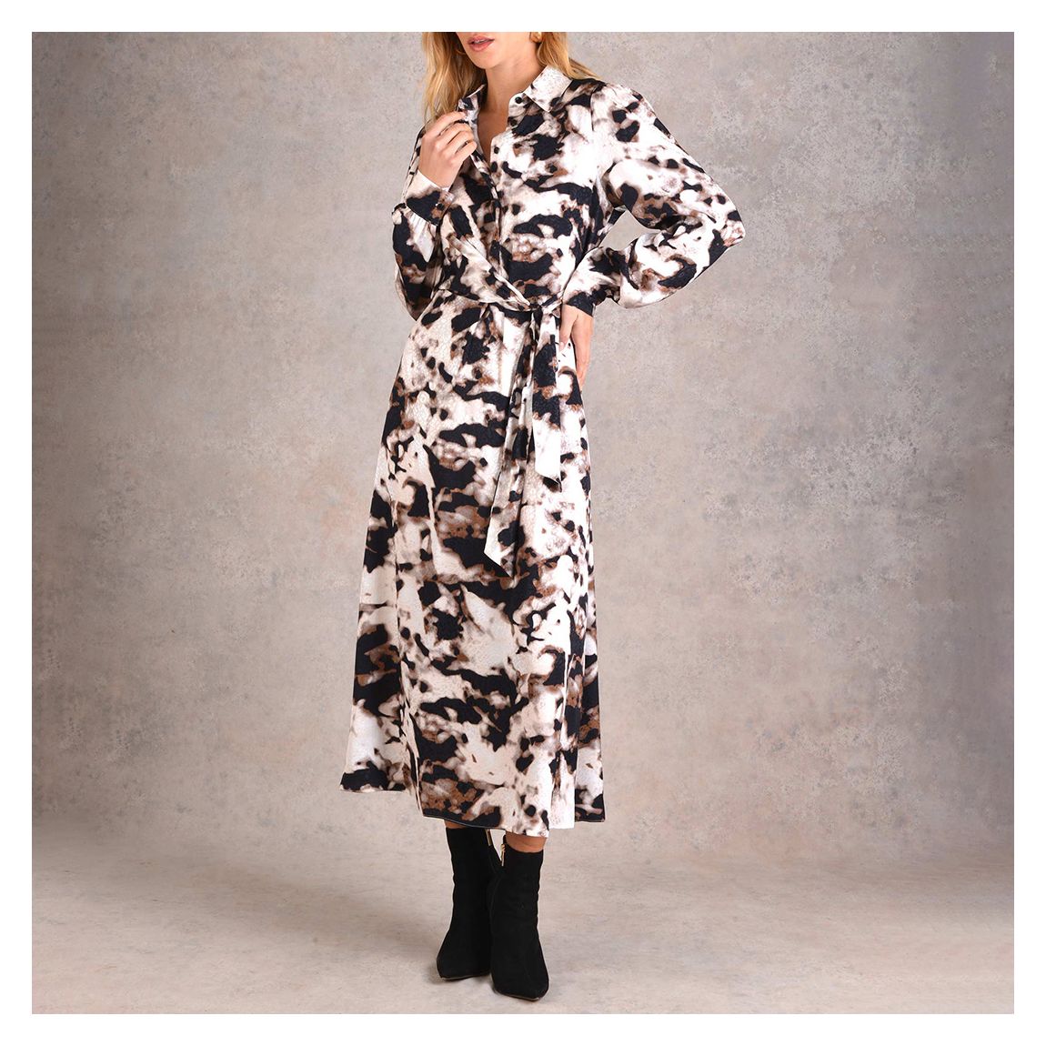 Cream/Black Marble Print Shirt Dress main product photo