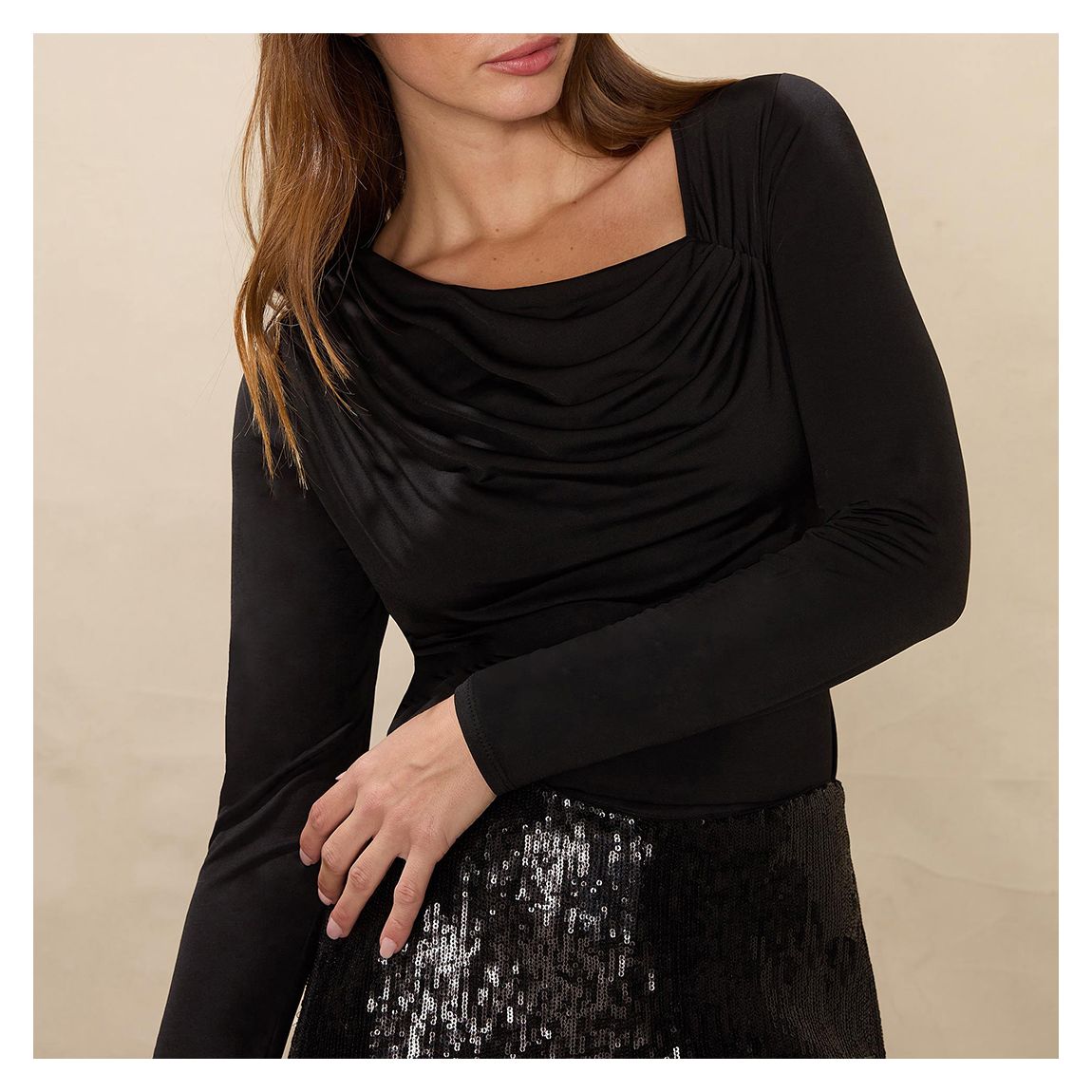 Black Asymmetic neckline Jersey Top main product photo