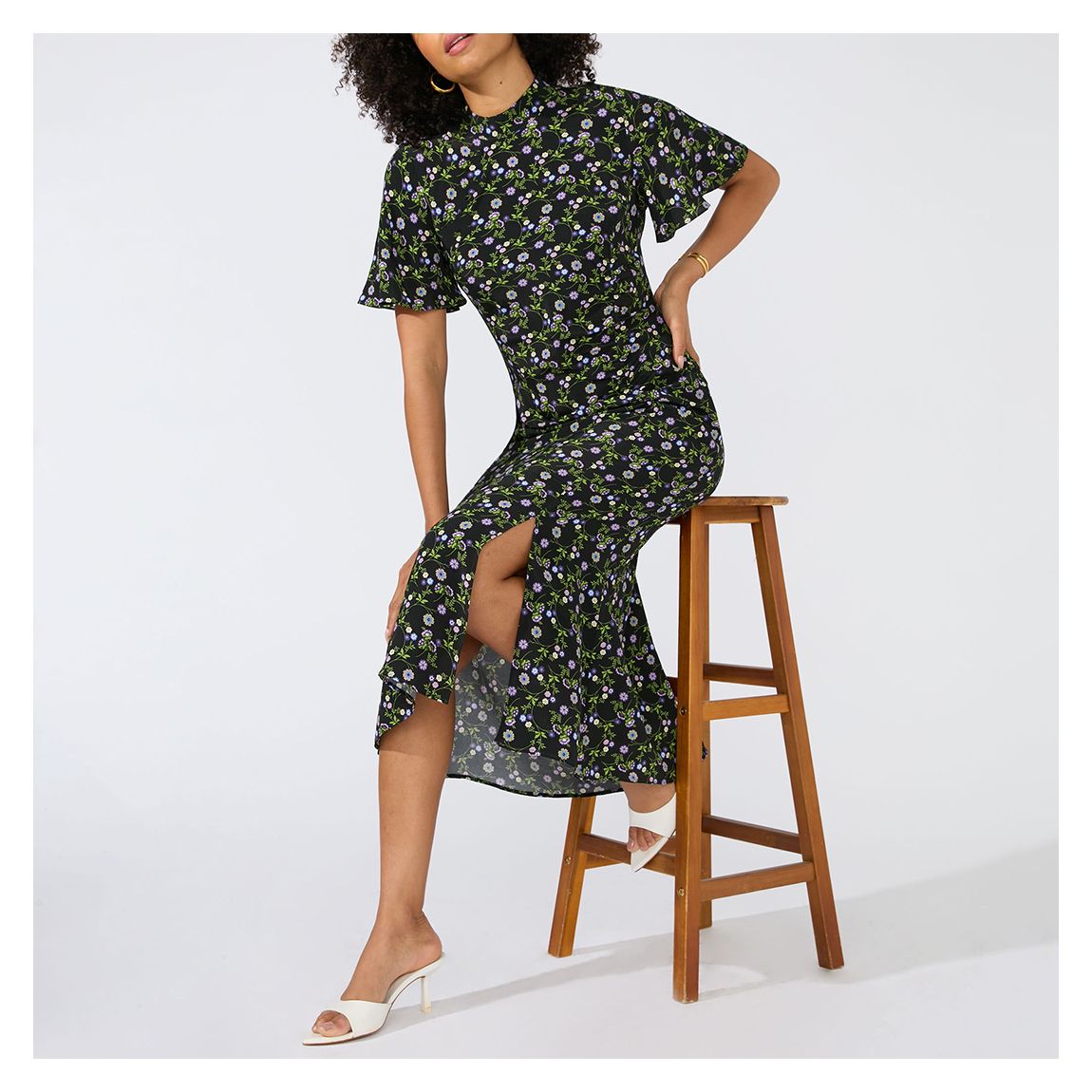Black Wildflower High Neck Midi Dress main product photo