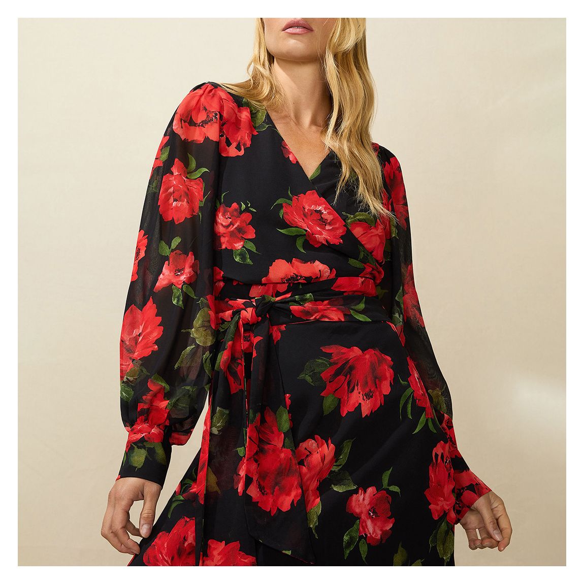 Red Rose Print Wrap Top main product photo