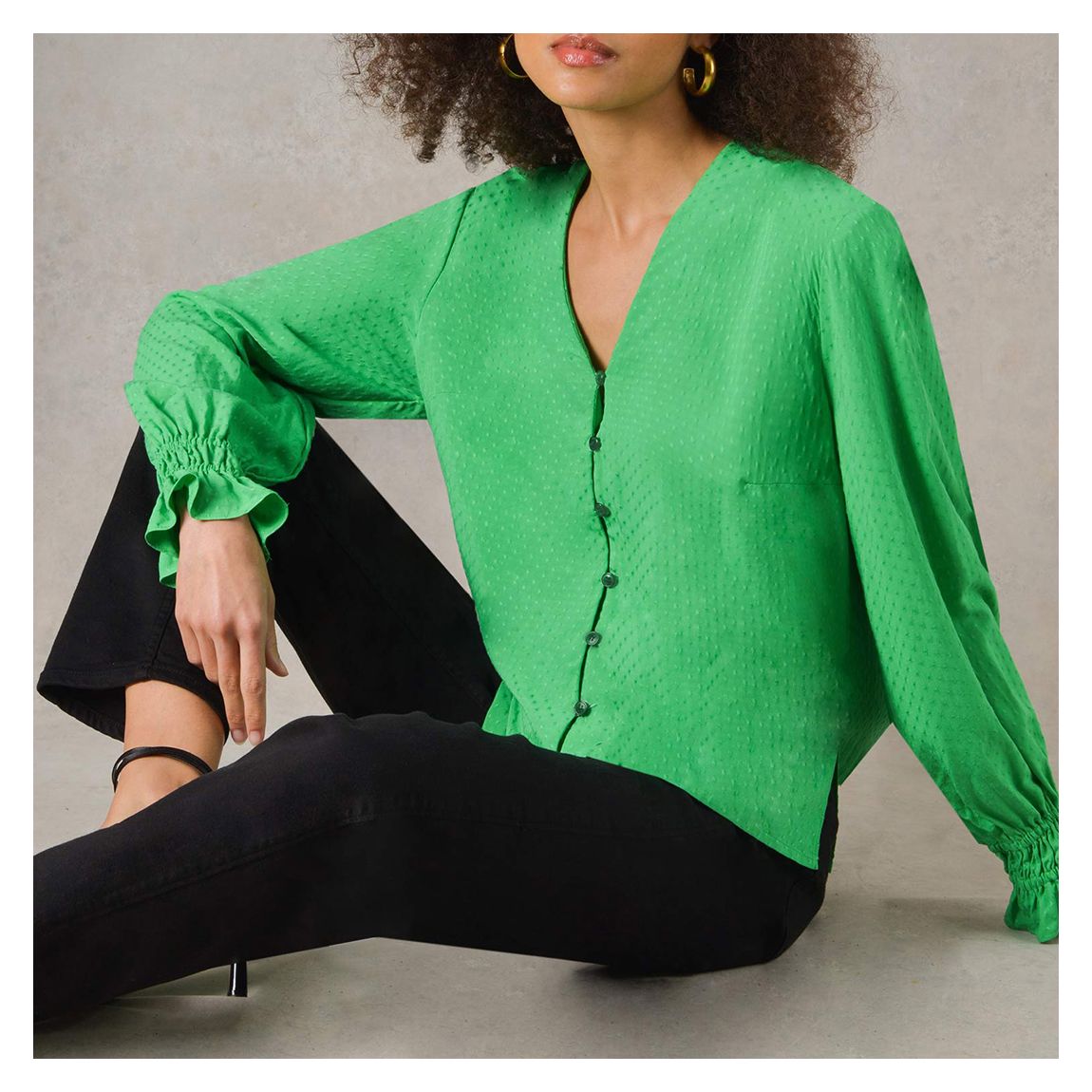 Green V-Neck Blouse main product photo