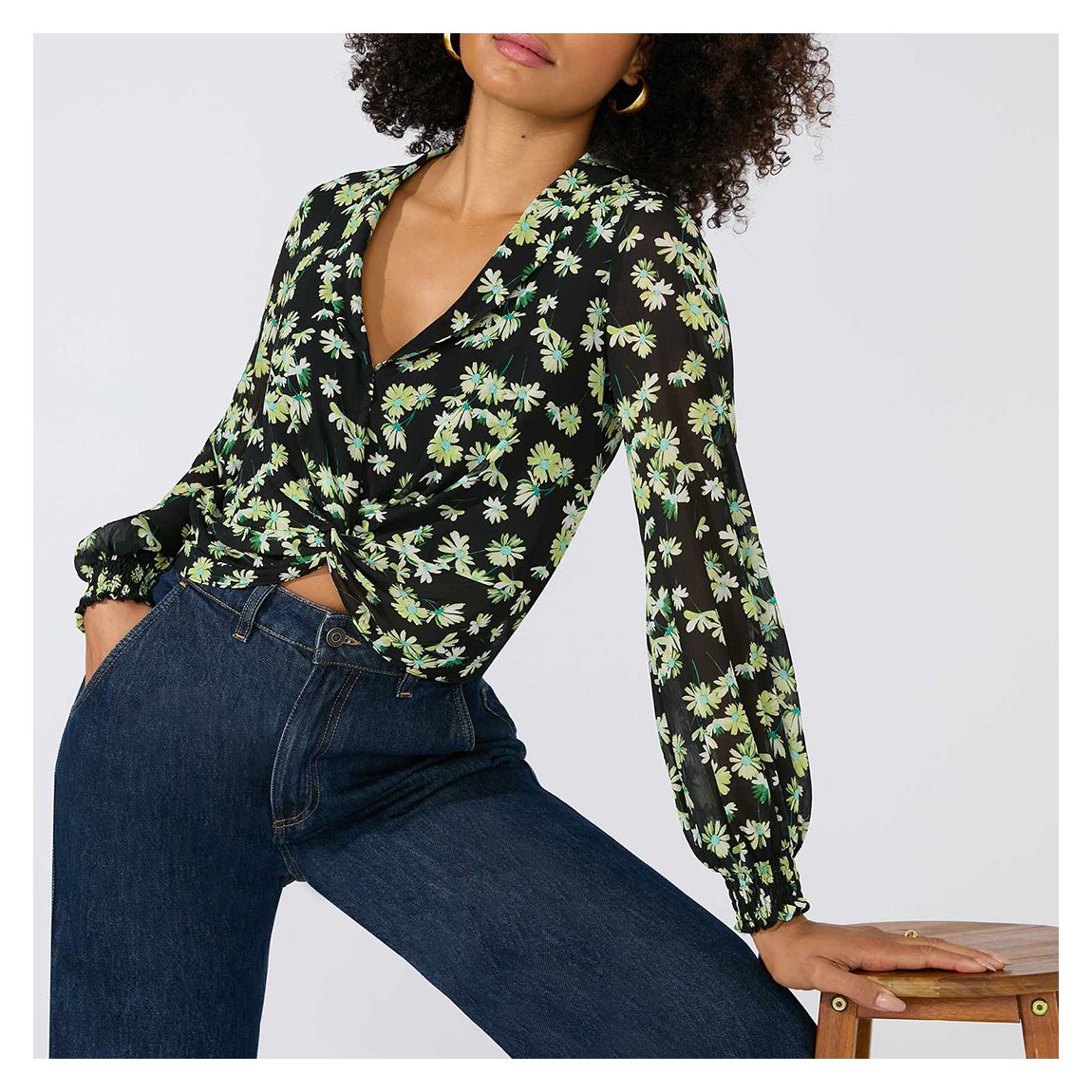Green Daisy Floral Peplum Top main product photo