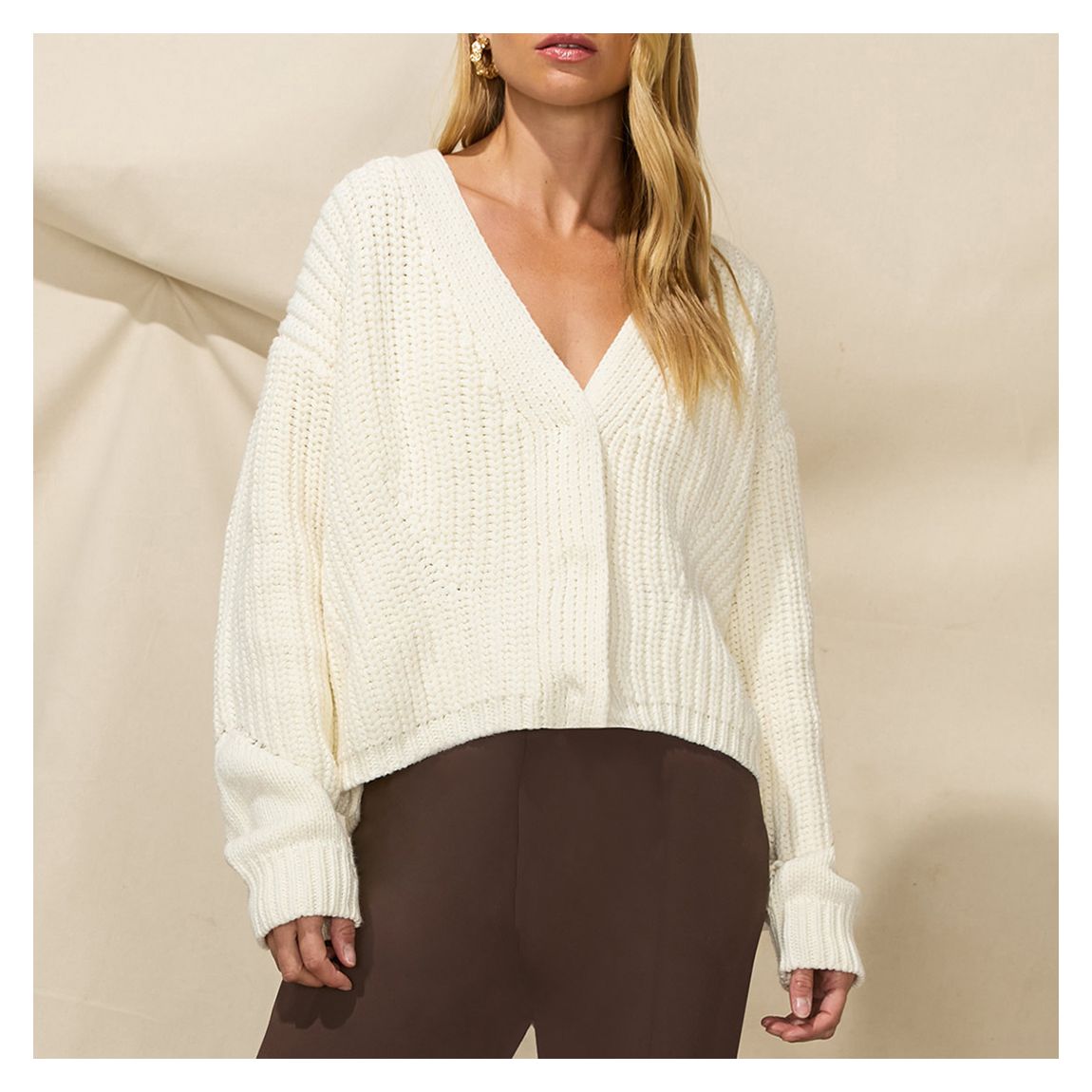 White V-Neck Cotton Blend Cardigan main product photo