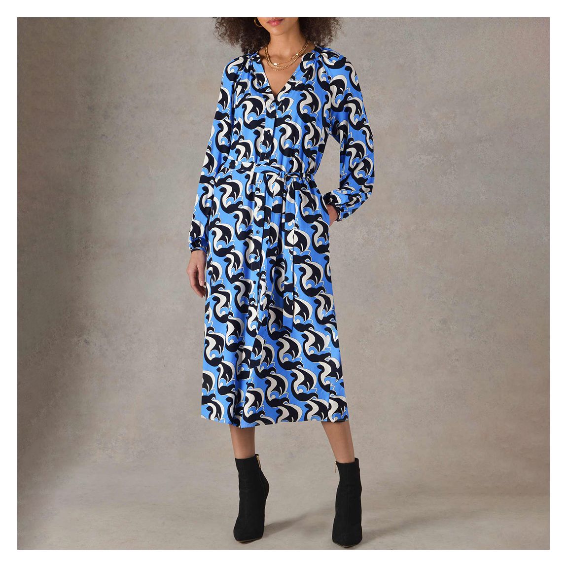 Blue Printed Shirt Midi Dress main product photo