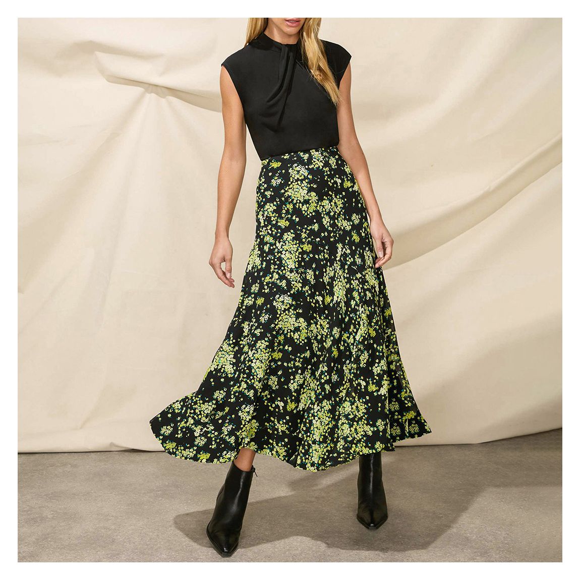 Yellow Floral Midi Skirt main product photo