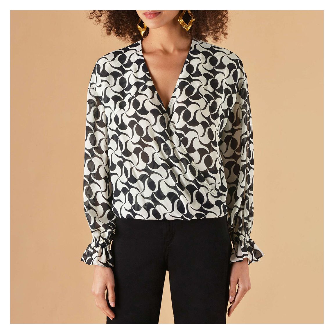 Black/White Printed Wrap Top main product photo