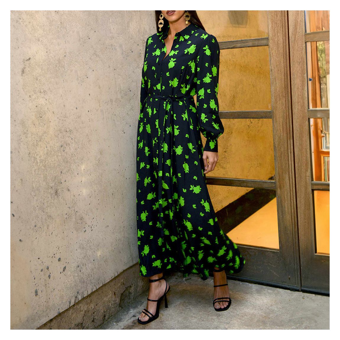Green Floral Shirt Midi Dress main product photo