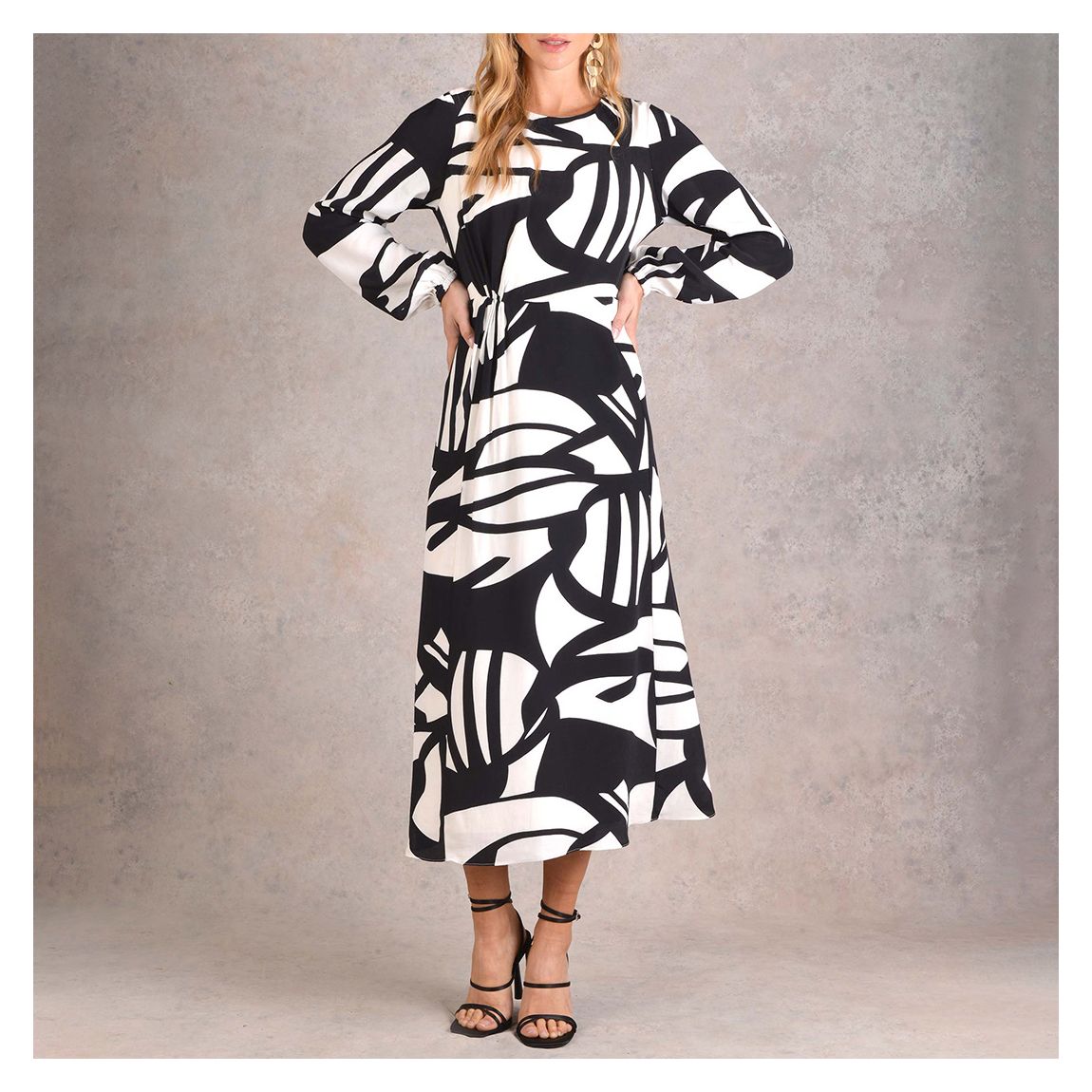 Black/White Printed Midi Dress main product photo