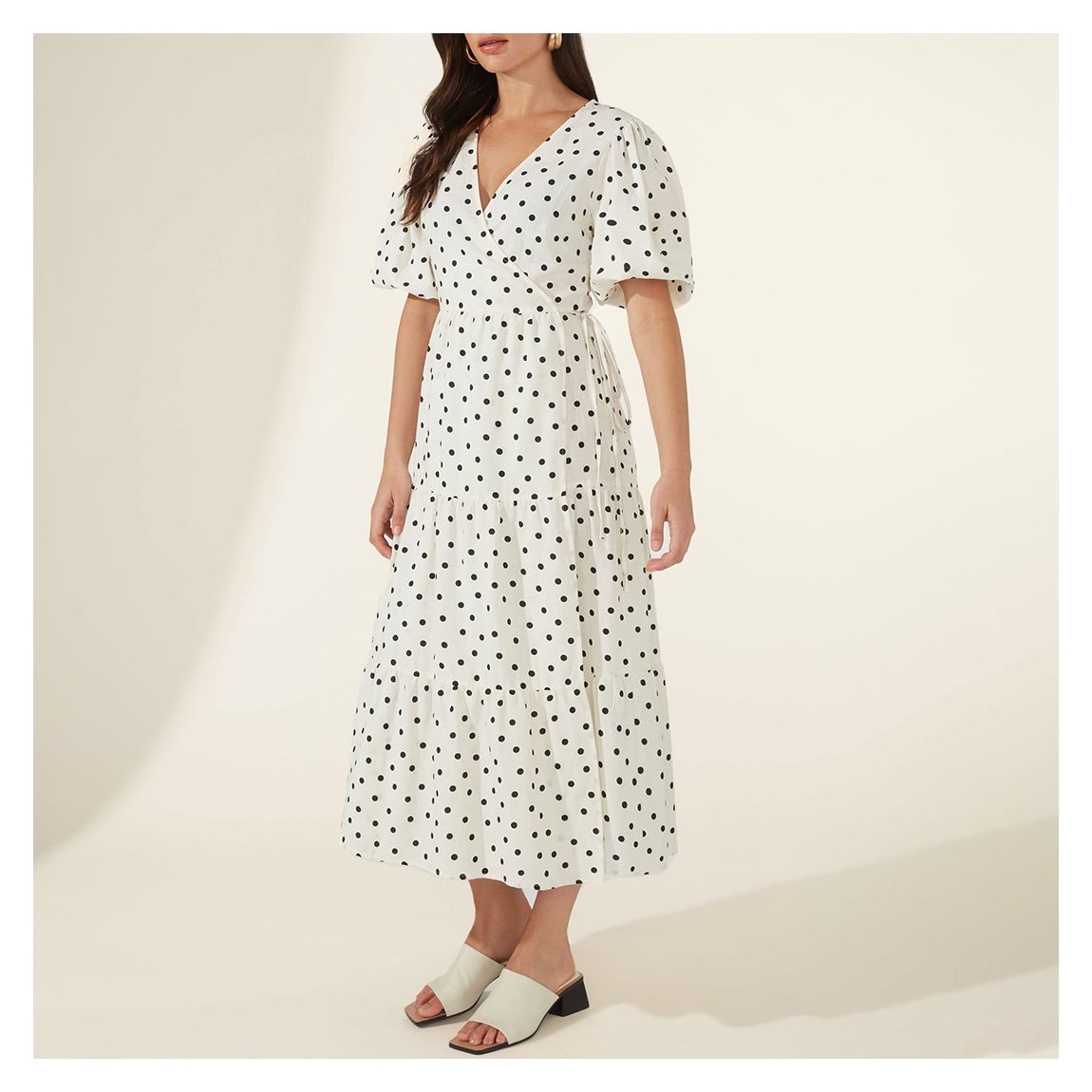 White Spot Linen Cotton Blend Midi Dress main product photo
