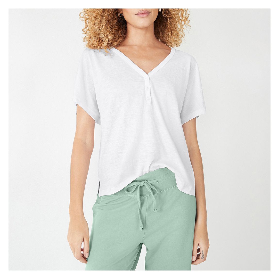 White Micah Henley Cotton T-Shirt main product photo