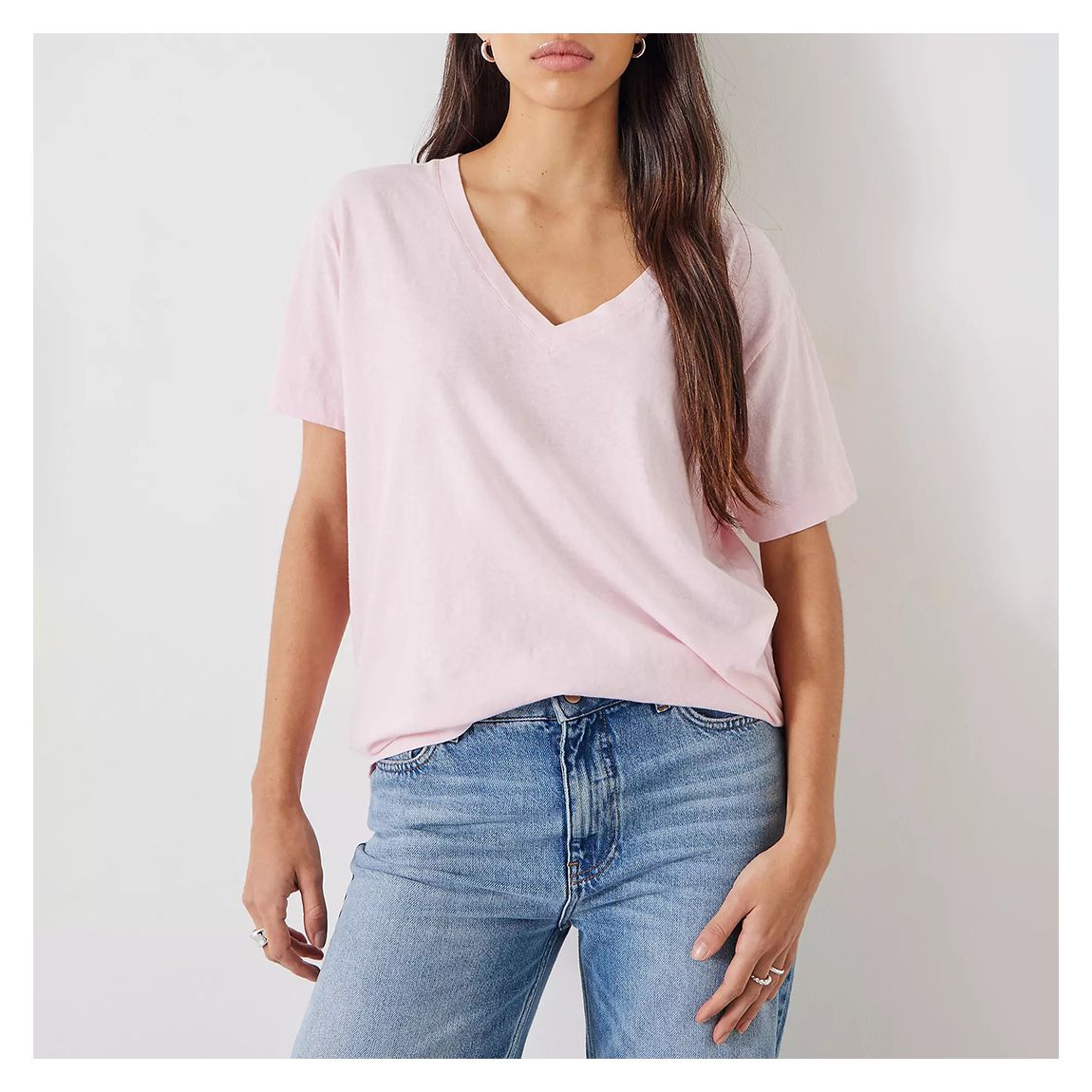 Pale Pink Cotton Linen Blend T-Shirt main product photo