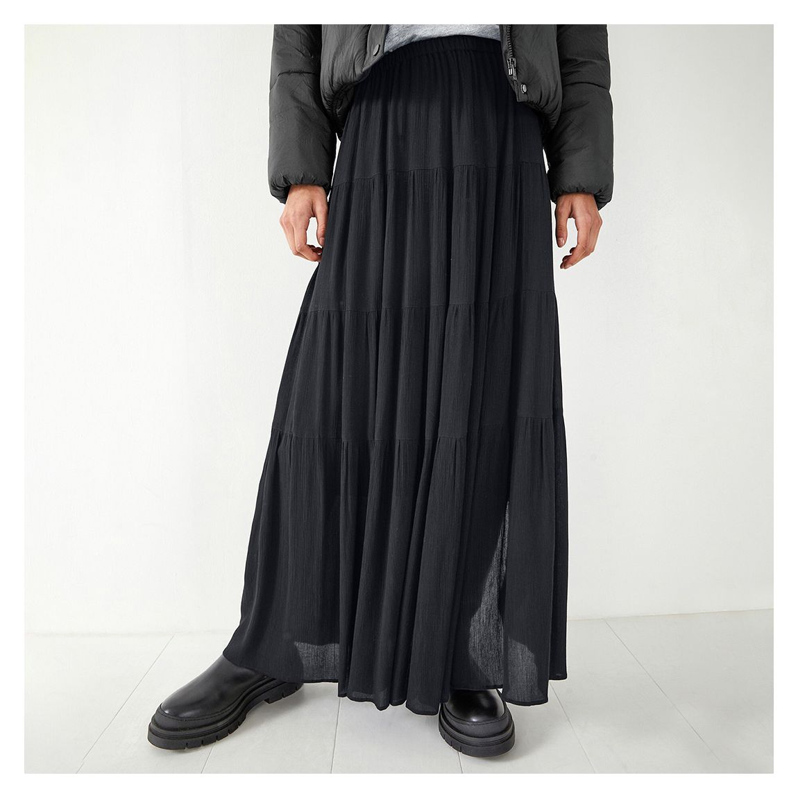 Black Branwen Textured Maxi Skirt main product photo