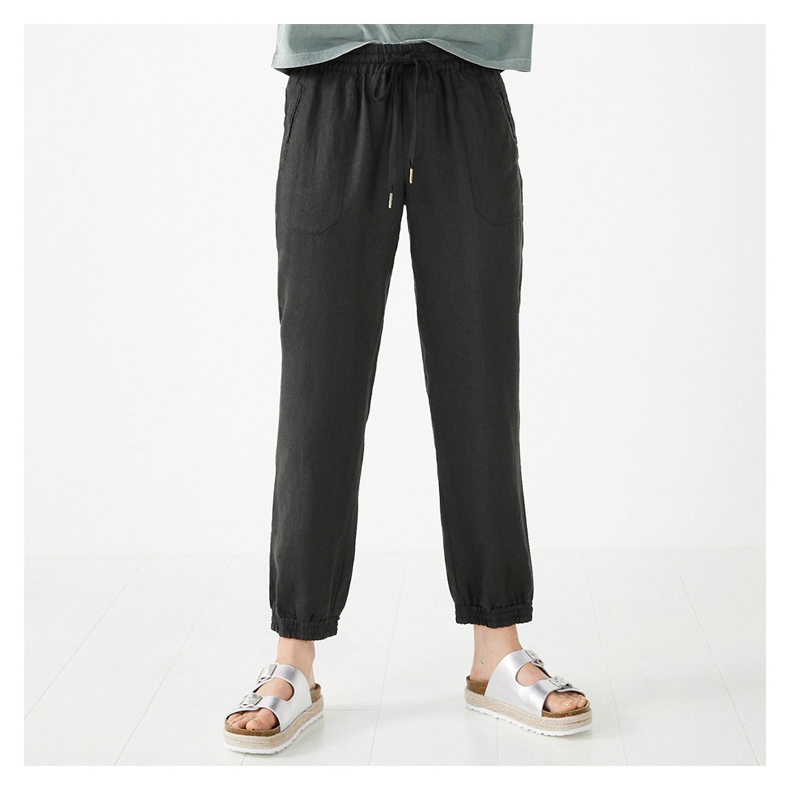 Washed Black Cropped Linen Joggers main product photo