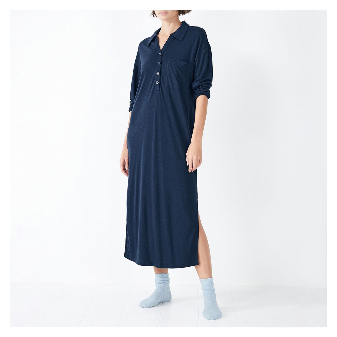 Navy Chesten Linen Blend Jersey Dress main product photo