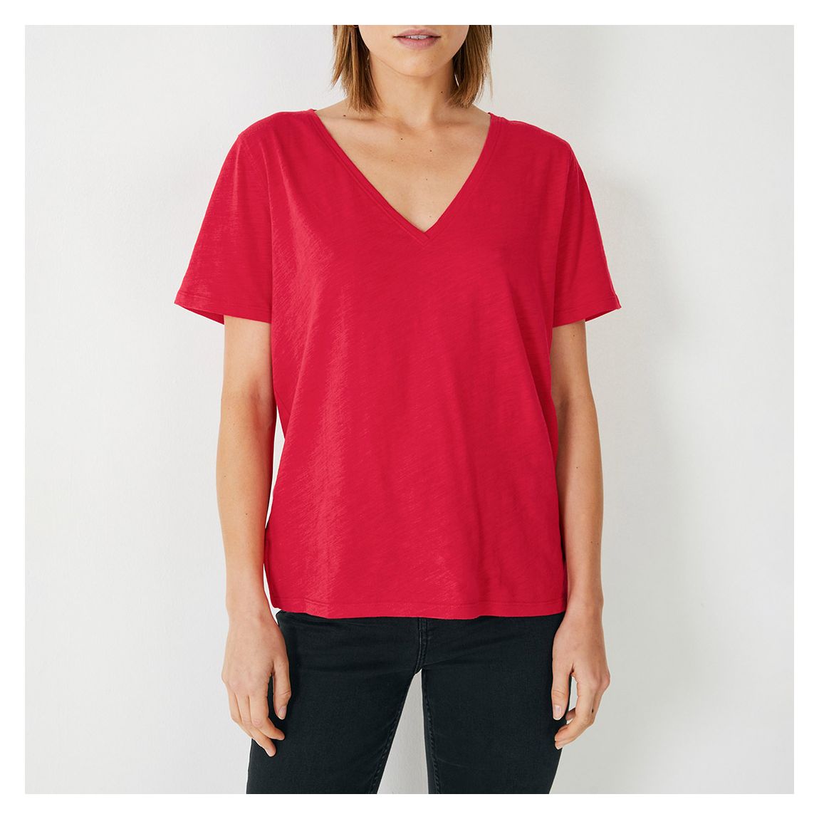 Red Kali V-Neck Cotton T-Shirt main product photo