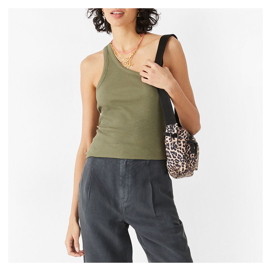 Khaki Nula One Shoulder Cotton Vest main product photo