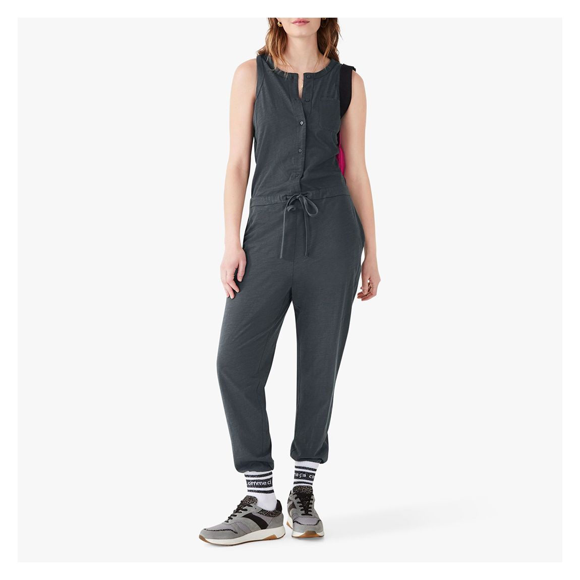 Charcoal Button Through Jersey Jumpsuit main product photo