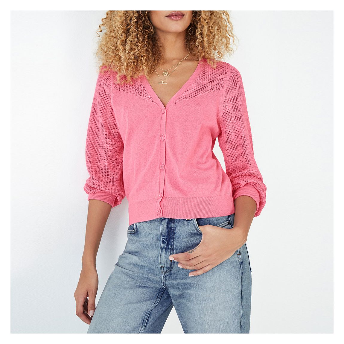 Pink Elsie Cotton Blend Cardigan main product photo