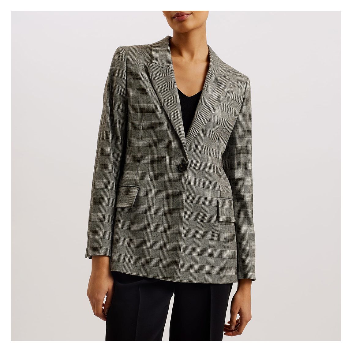 Black Wool Check Boyfriend Blazer main product photo