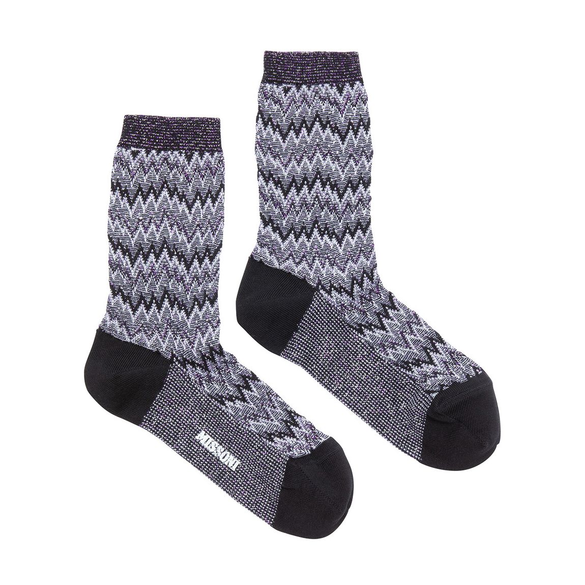 Black Glitter Zigzag Knitted Sock main product photo