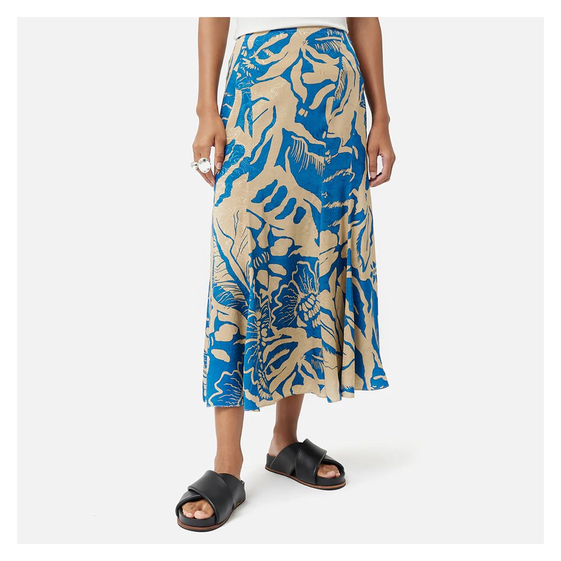 Blue Strokes Floral Jacquard Midi Skirt main product photo