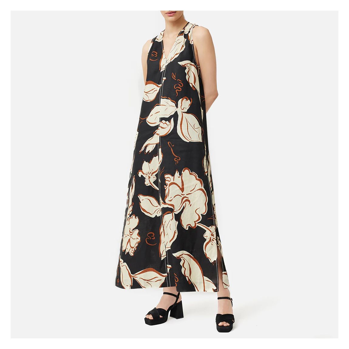 Black Printed Linen Maxi Dress main product photo
