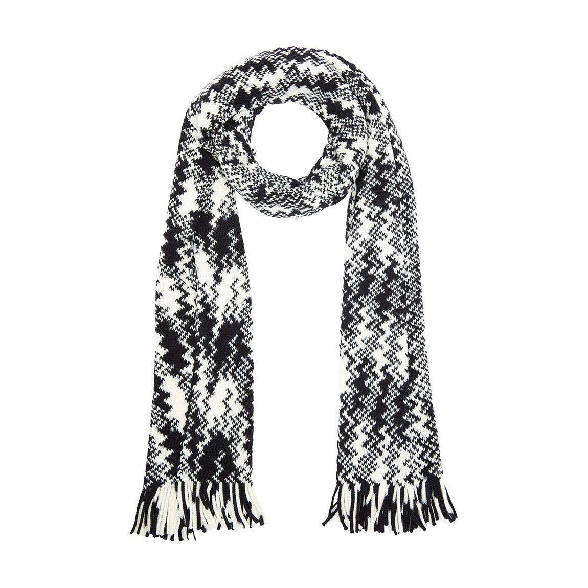 Black White Zig Zag Knitted Scarf main product photo