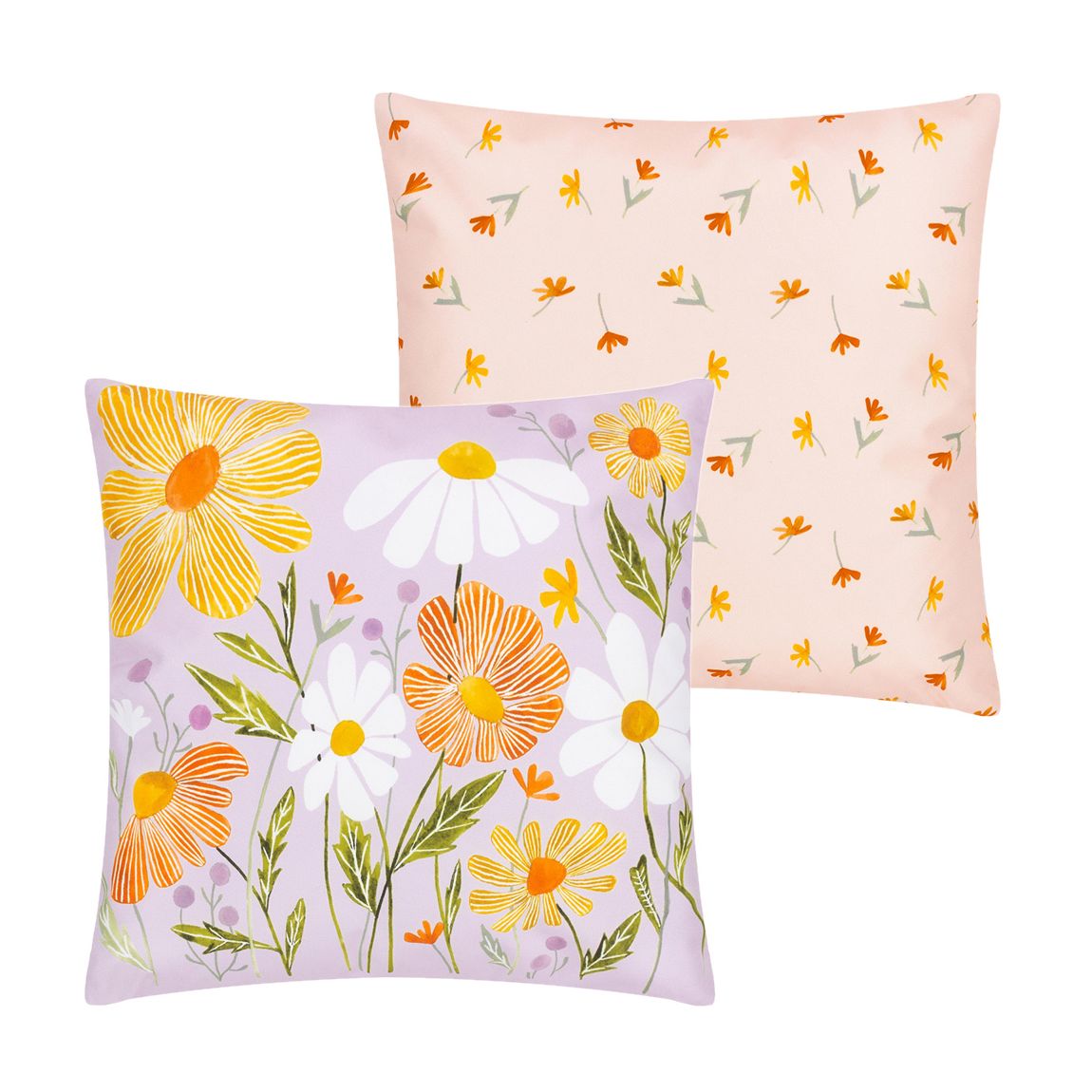 Wildflowers 43x43cm Reversible Outdoor Cushion, Lilac/Peach main product photo