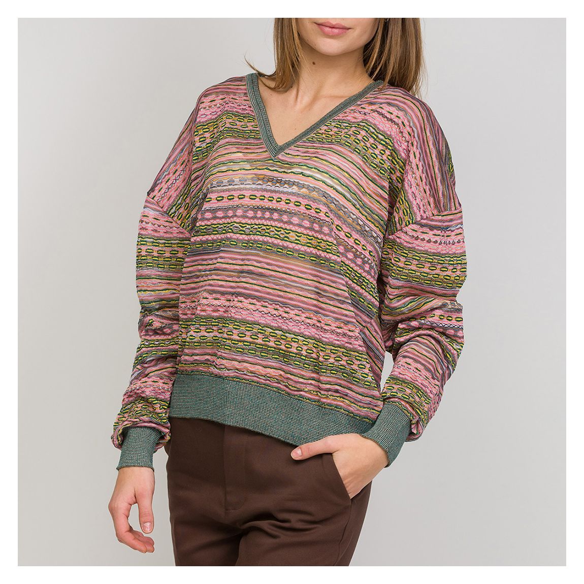 Pink/Teal V-Neck Cotton Blend Jumper main product photo
