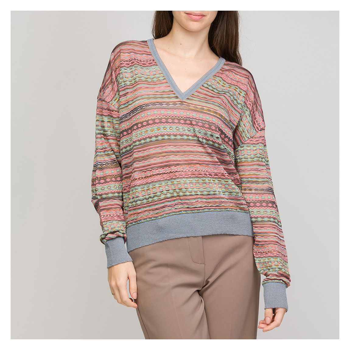Pink V-Neck Cotton Blend Jumper main product photo