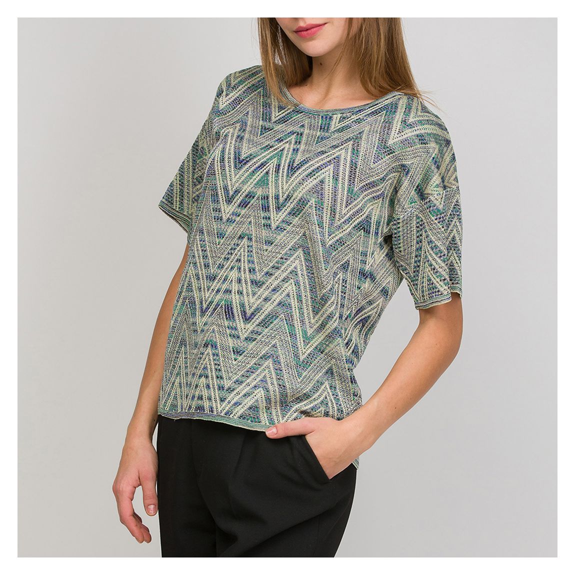 Teal Patterned Wool Blend T-Shirt main product photo