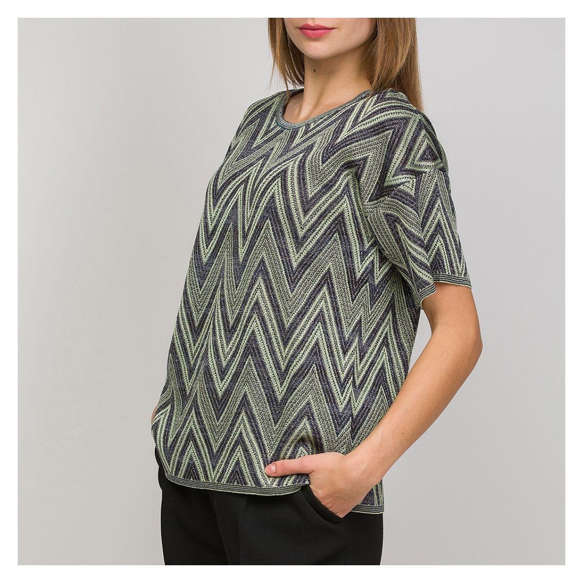 Navy Patterned Wool Blend T-Shirt main product photo