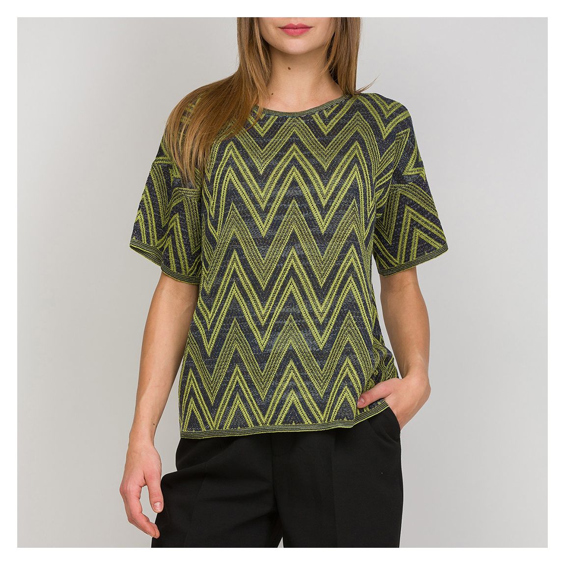 Navy/Green Patterned Wool Blend T-Shirt main product photo