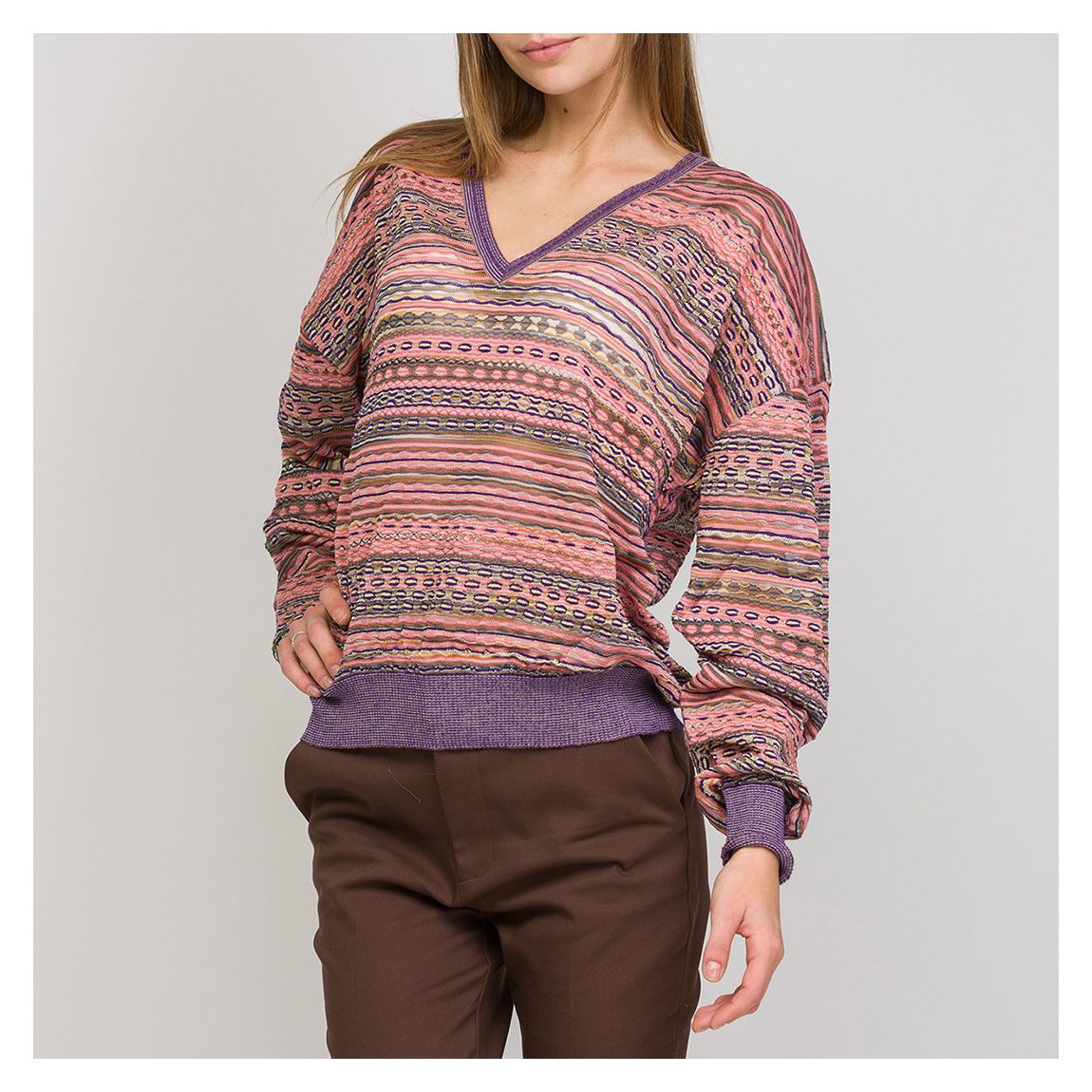 Pink/Purple V-Neck Cotton Blend Jumper main product photo