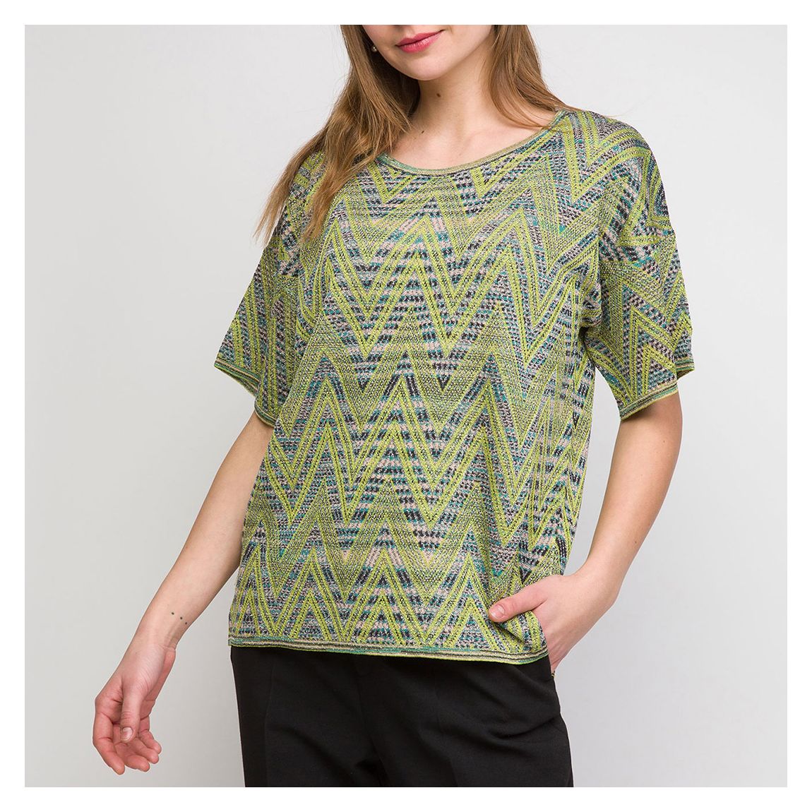 Lime Multi Patterned Wool Blend T-Shirt main product photo