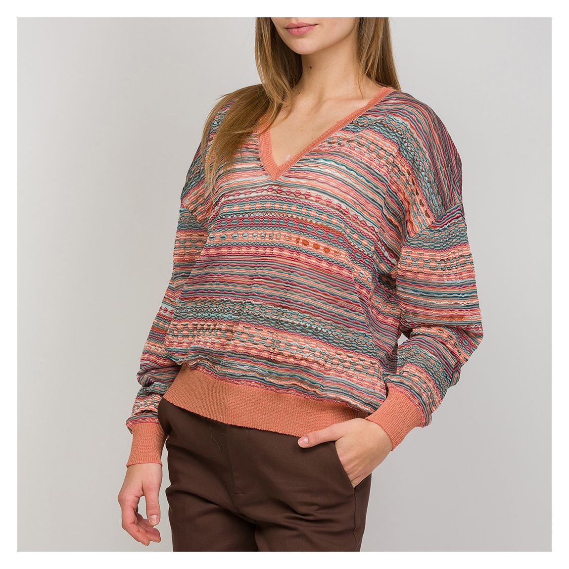 Salmon Pink V-Neck Cotton Jumper main product photo