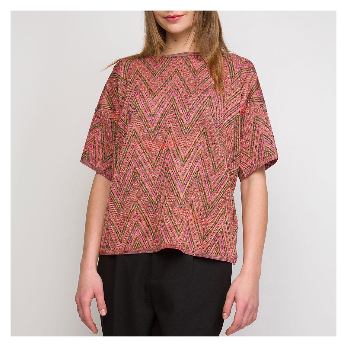 Pink Multi Patterned Wool Blend T-Shirt main product photo