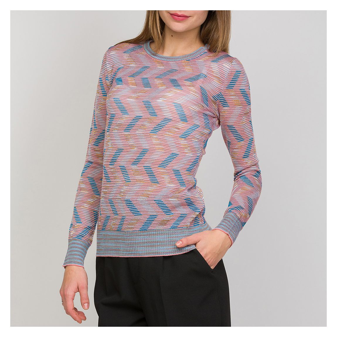 Pink/Blue Long Sleeve Wool Blend Top main product photo