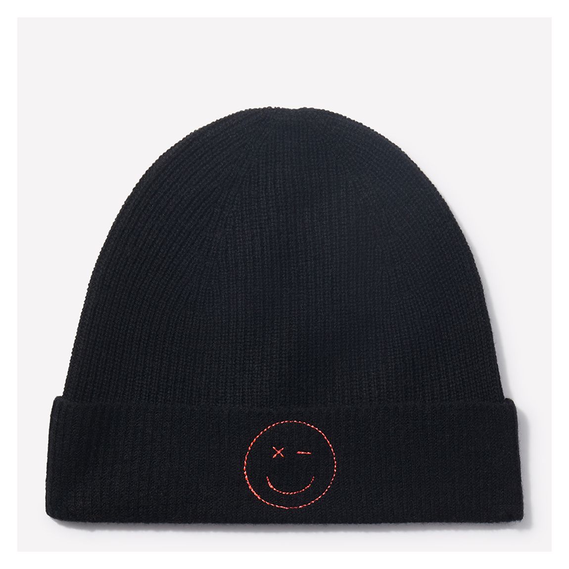 Black Cashmere Smiley Embroidery Hat main product photo