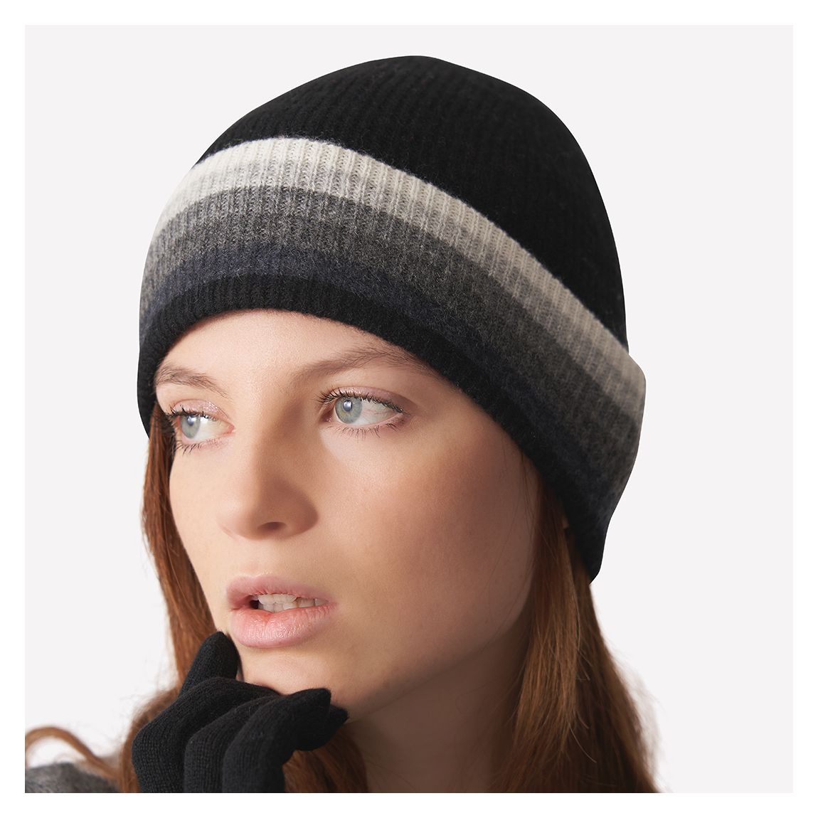 Black With Grey Tonal Stripes Cashmere Hat main product photo