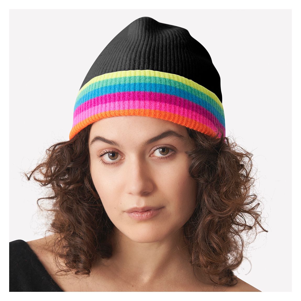 Black With Neon Rainbow Stripes Cashmere Hat main product photo