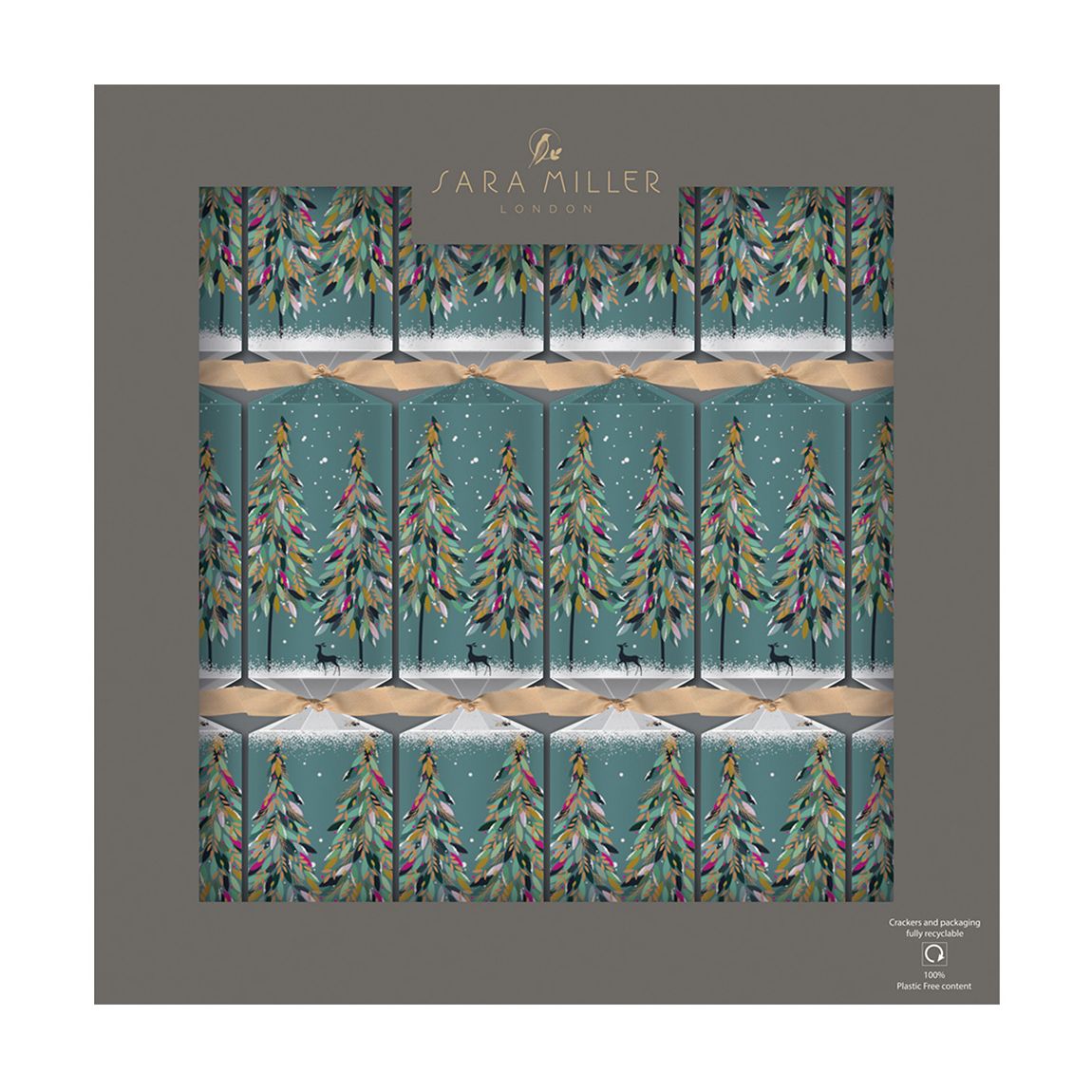Set Of 6 Teal Forest Luxury Christmas Crackers main product photo