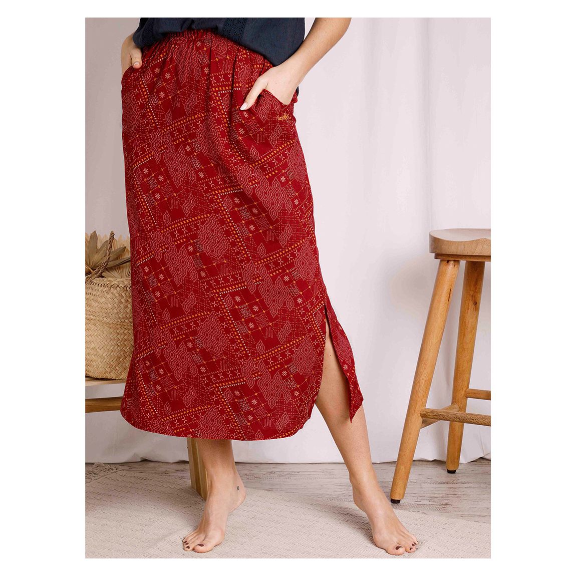 Red Printed Midi Skirt main product photo