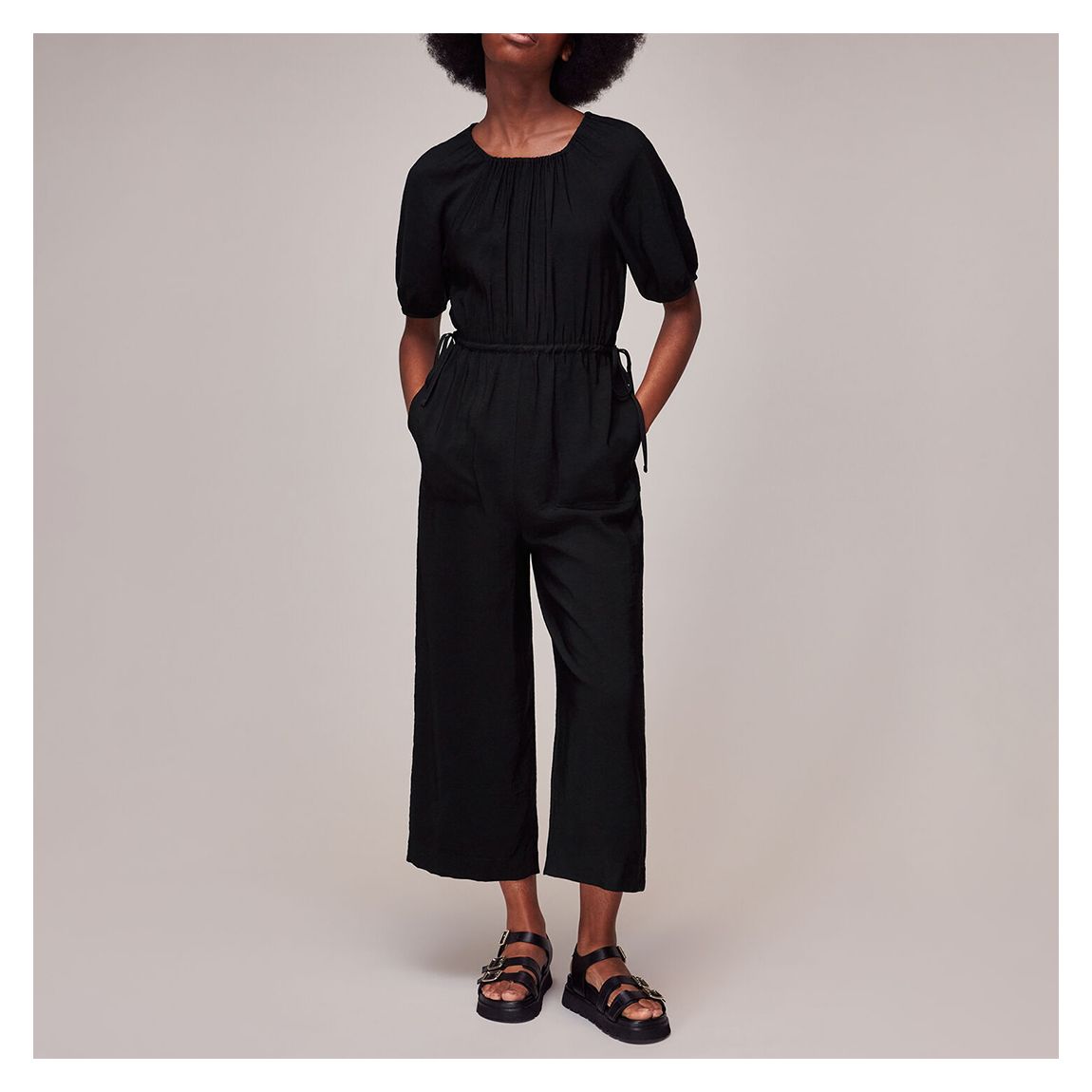 Black Melissa Gathered Neck Jumpsuit main product photo