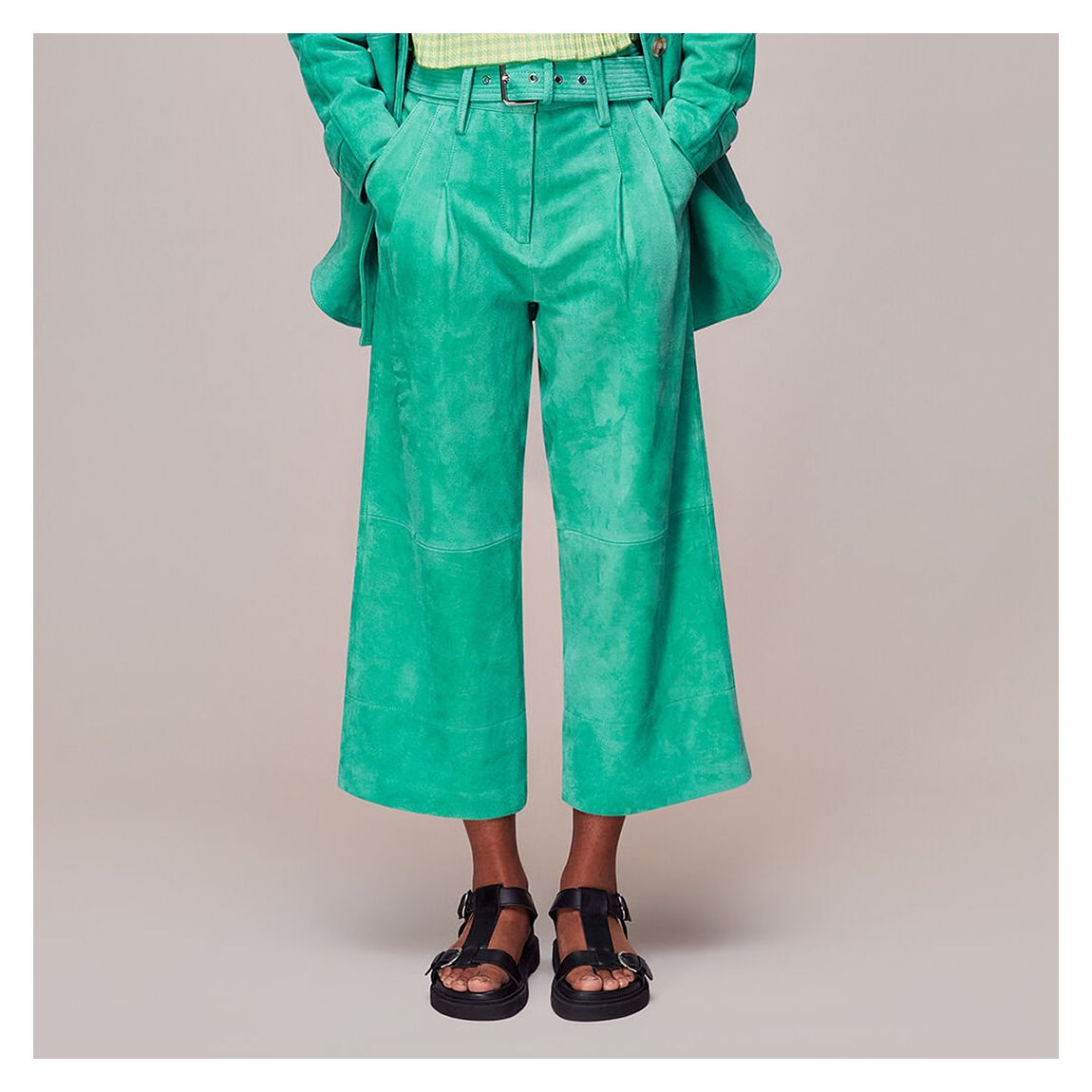 Turquoise Liz Suede Belted Leather Trousers main product photo
